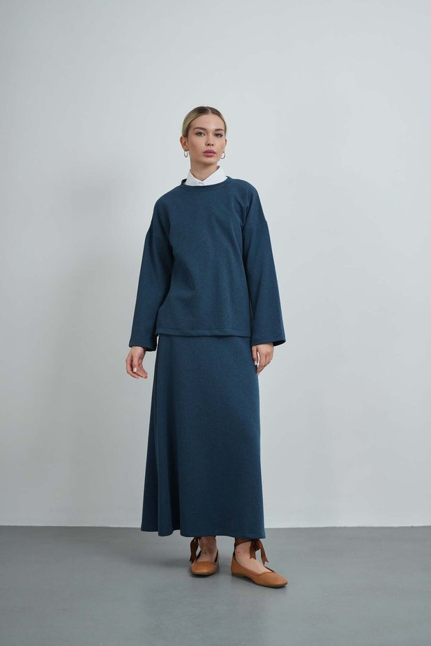 Women's Slit Blouse with Skirt Casual Winter Set