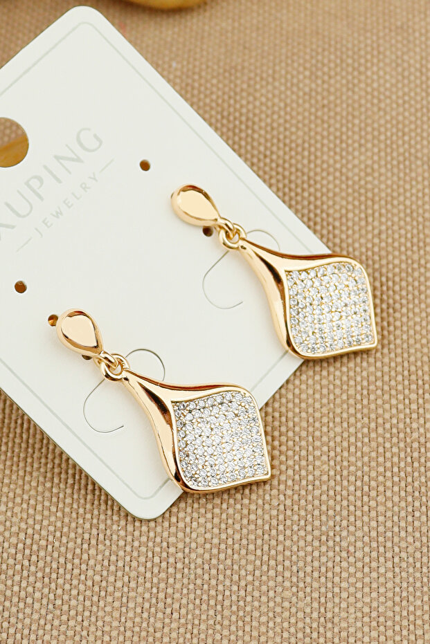 Xuping Vip Küpe - Xuping Yaprak Model Çivi Sallantılı Xuping Küpe Kararmaz Solmaz 3cm - 1