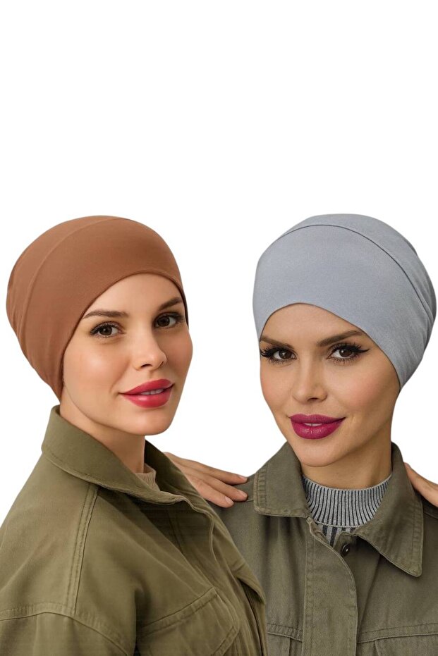 2 Pcs Hijab Elastic Non-Slip Seamless Snap-On Sea Cap Practical Cap