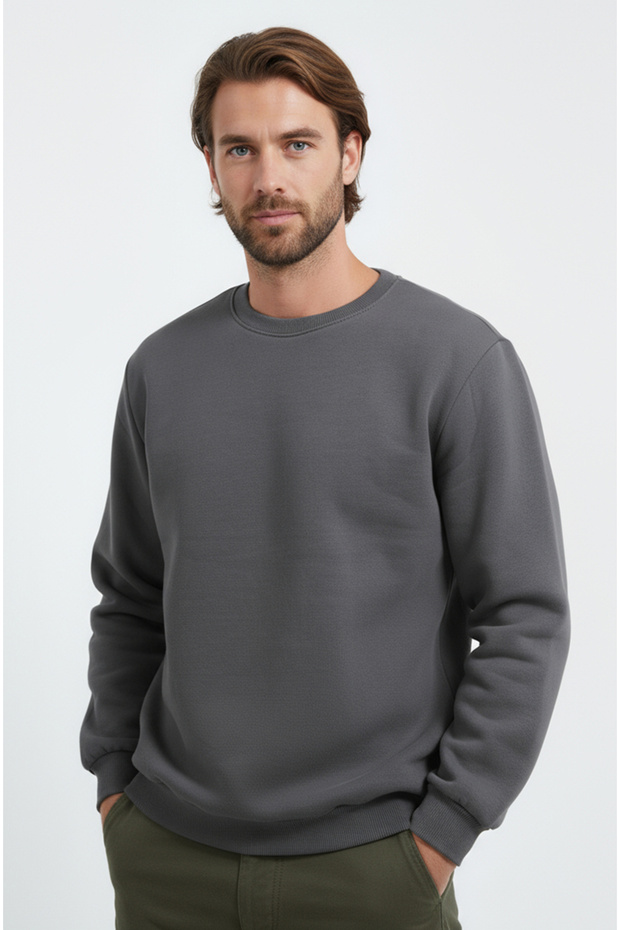 Dark Smoked Men's Crew Neck Sweatshirt 3 Thread (Soft Fabric)