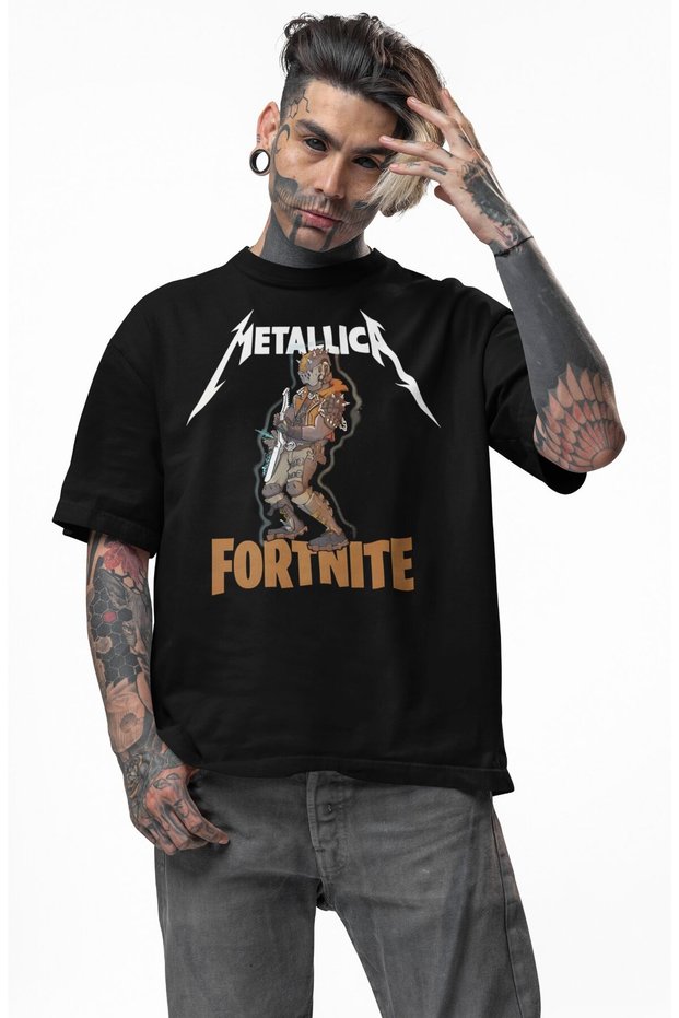 Unisex Metallica Fort.Nite Written T-Shirt, Oversized Rock Band Themed T-Shirt