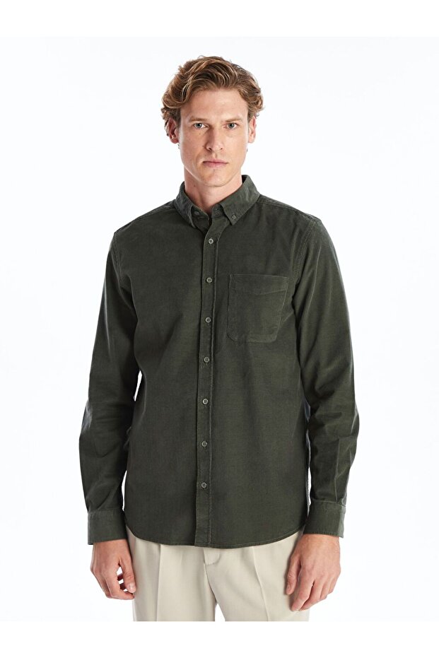 LCWAIKIKI Classic Regular Fit Uzun Kollu Kadife Erkek Gömlek - 2