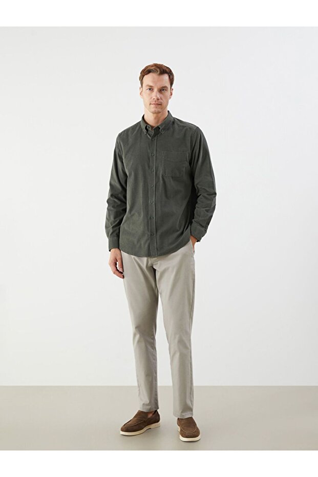 LCWAIKIKI Classic Regular Fit Uzun Kollu Kadife Erkek Gömlek - 3