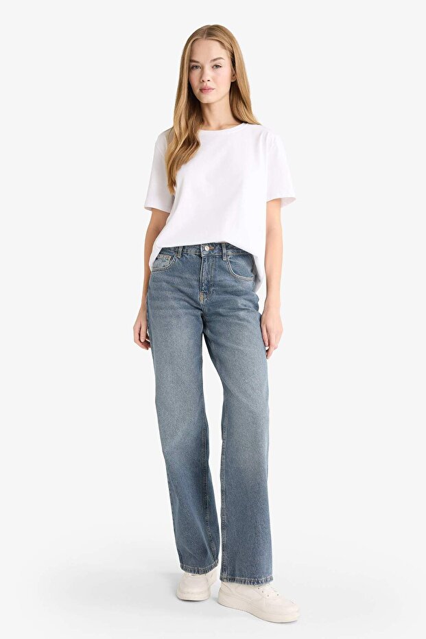 Straight Wide Yüksek Bel Uzun Jean Yıkamalı Pantolon F5527AX25AU - 1