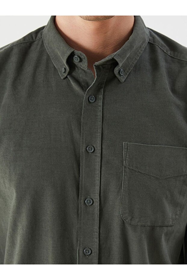 LCWAIKIKI Classic Regular Fit Uzun Kollu Kadife Erkek Gömlek - 5