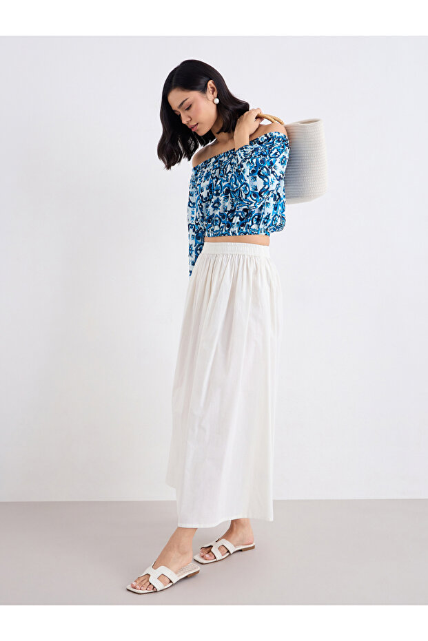 Off White Maxi Skirt with Elastic Waistband