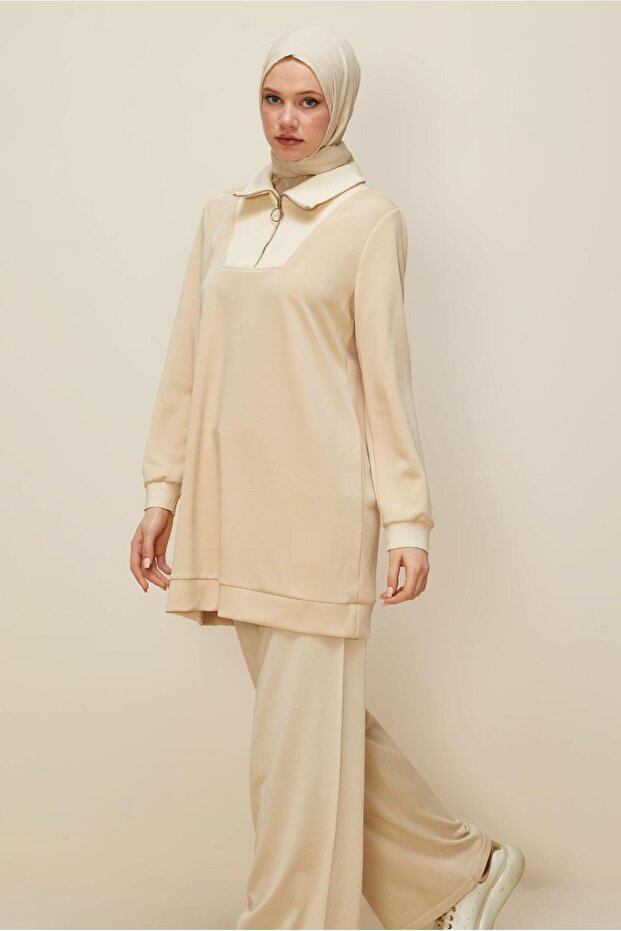 YAKASI FERMUARLI EŞOFMAN TUNİK 45287 - 1