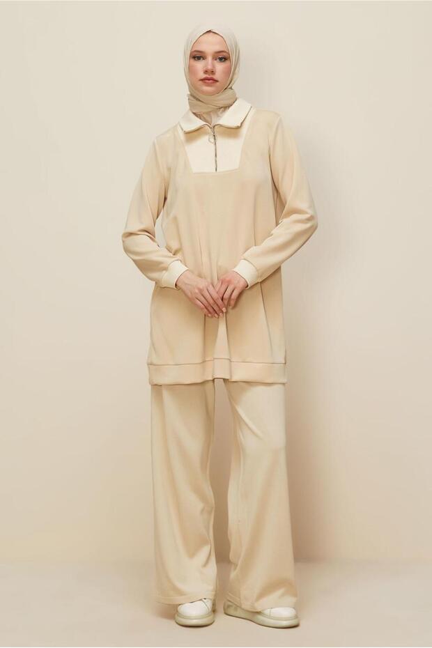 YAKASI FERMUARLI EŞOFMAN TUNİK 45287 - 2