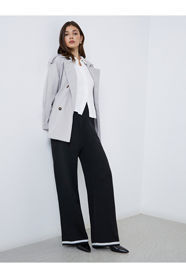 Wide Leg Casual Knit Pants with Contrast Trim