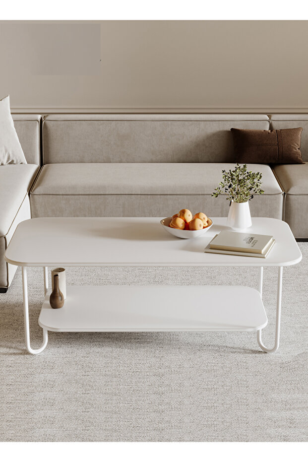 100*50*41.5cm Coffee Table With Double Layer MDF With Large Storage Capacity Open Shelf - 4