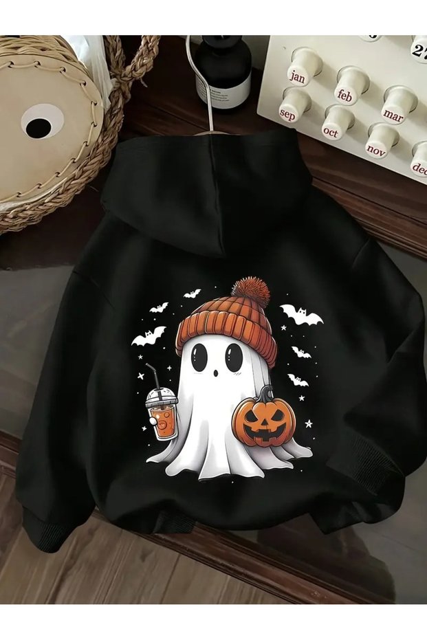 Women's Halloween-Themed Crew Neck Sweatshirt Oversized Loose Boyfriend Style
