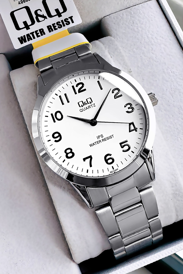 Original Quartz Men Wristwatch Silver Color Steel Band 3 Atm Water Resistant -Gift Bracelet Qqe2001C4