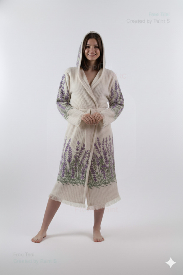 Lavender Muslin Peshtemal Cotton Bathrobe Tasseled Dressing Gown Cotton Muslin Hammam Dressing Gown - 5