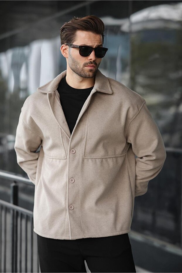 Stone Color Cashmere Shirt Men's Jacket E6765