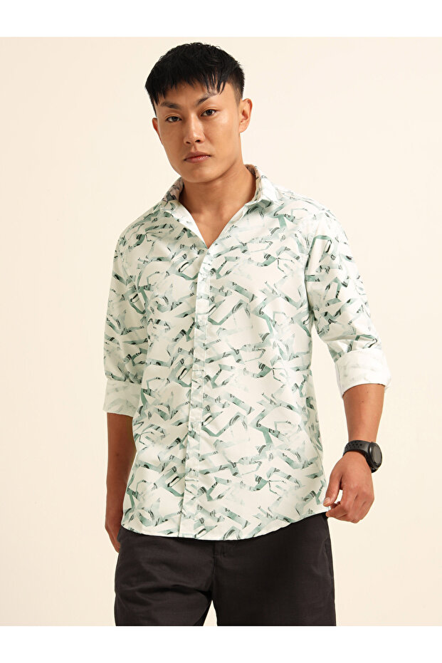 Men Green All Over Print Casual Shirt