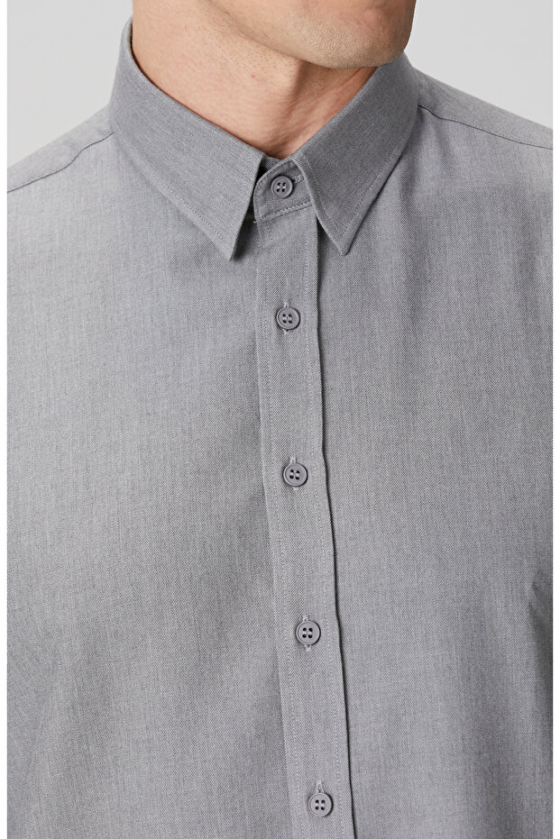 Gri Yün Karışımlı Gömlek - 6