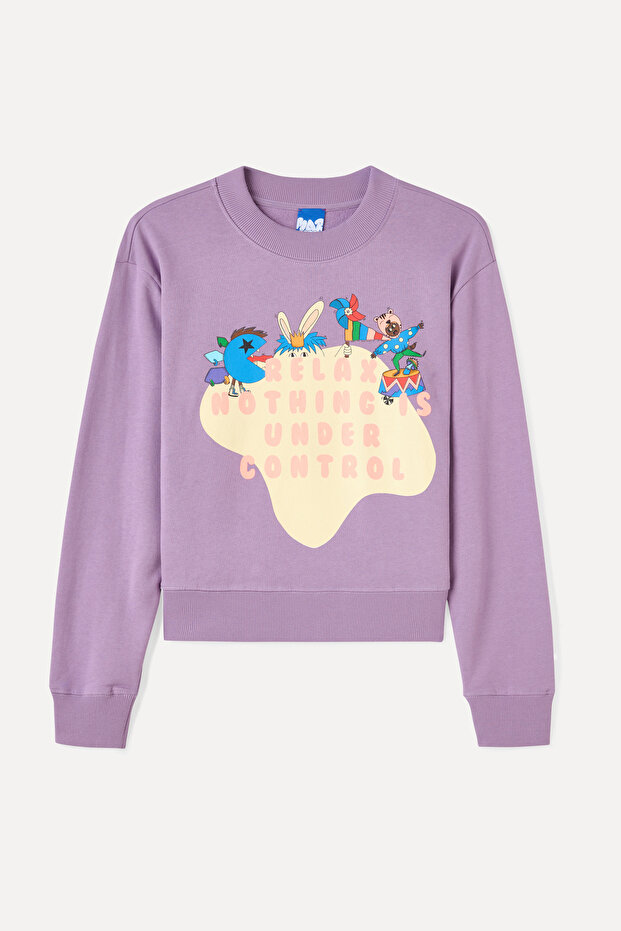 BASKILI BİSİKLET YAKA SWEATSHIRT - 4