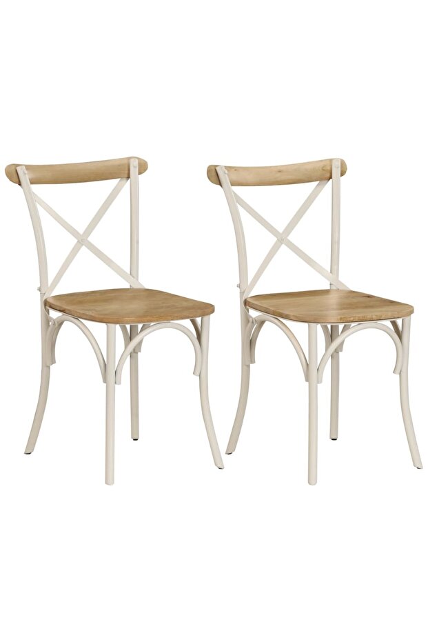 Cross Chairs 2 pcs White Solid Mango Wood
