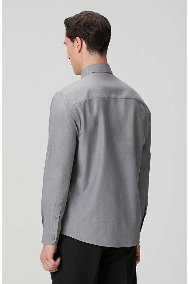 Gri Yün Karışımlı Gömlek - 5