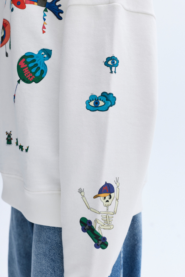 BASKILI BİSİKLET YAKA SWEATSHIRT - 4