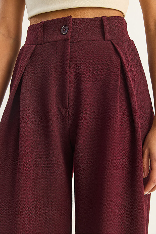 Kadın Yüksek Bel Dökümlü Cep Detaylı Piliseli Pantolon 1012 60283578 - 6