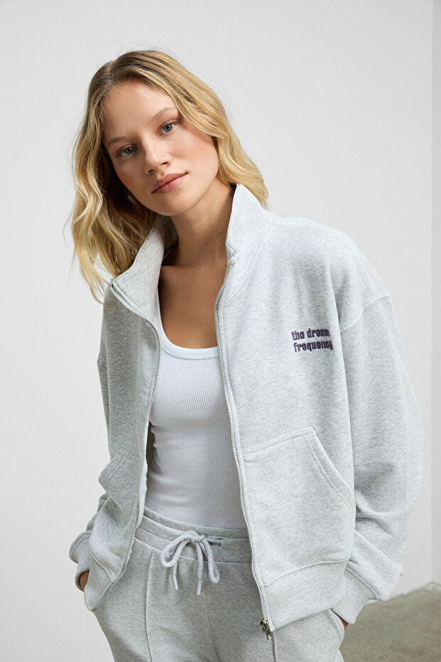Torina Women's Embroidery Detailed Zippered Double Pocket Relax Grimelange Jacket