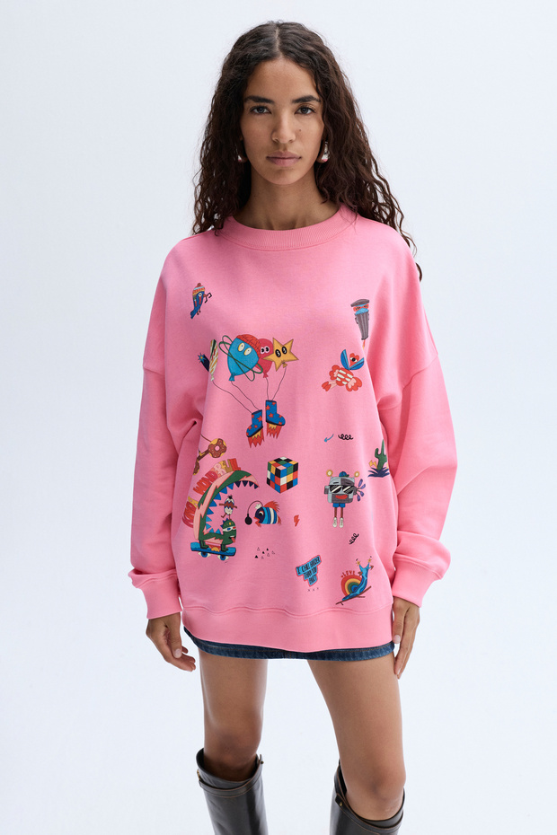 BASKILI BİSİKLET YAKA SWEATSHIRT - 2