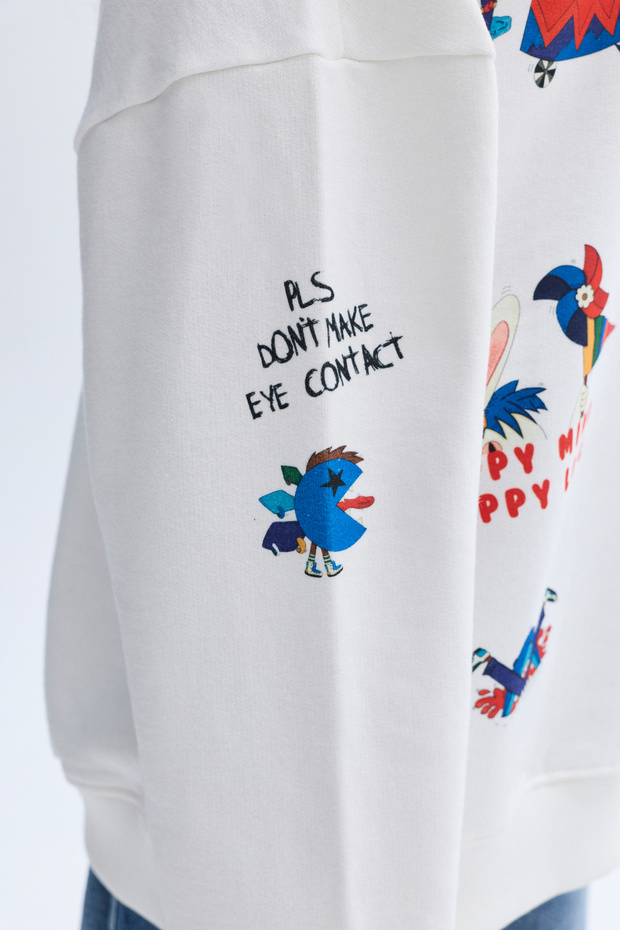 BASKILI BİSİKLET YAKA SWEATSHIRT - 5