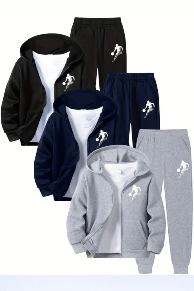 6-Piece Basketball Character Printed Zippered Boys' Tracksuit Set