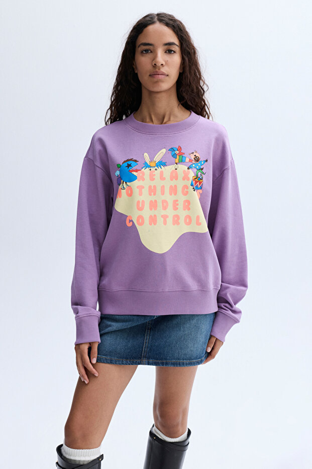 BASKILI BİSİKLET YAKA SWEATSHIRT - 1