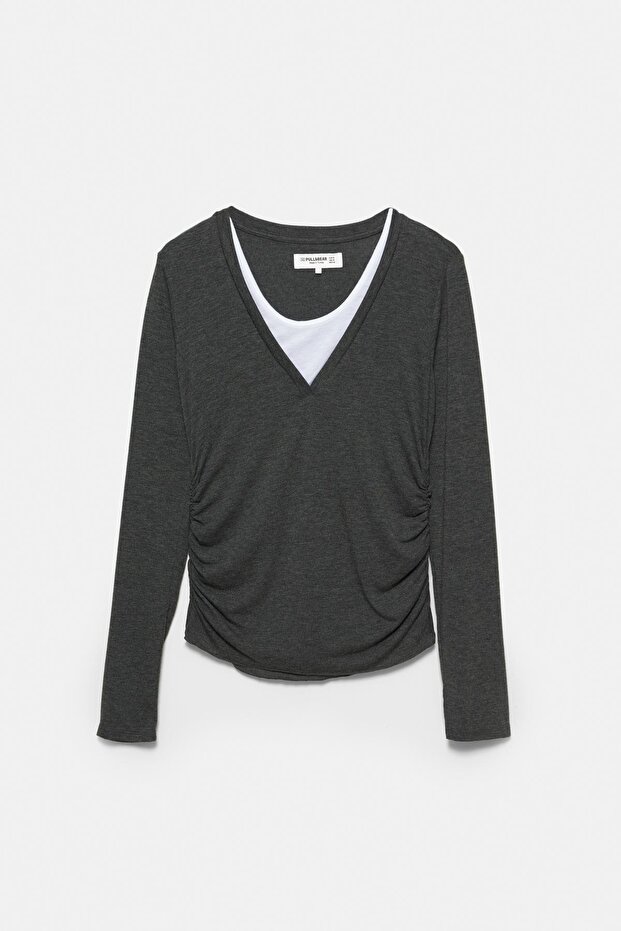 Çift v yaka t-shirt - 6