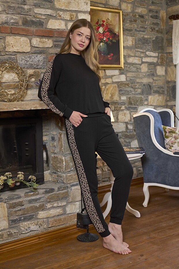 Long Sleeve Leopard Detail Home Wear Cossybyaqua 26281