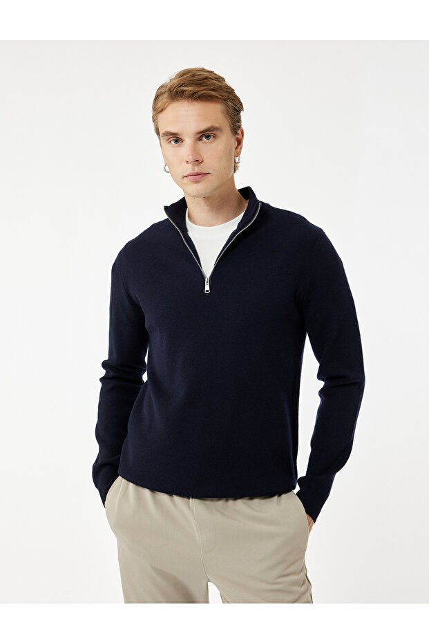 Long Sleeve Viscose Blended Half Zip Sweater