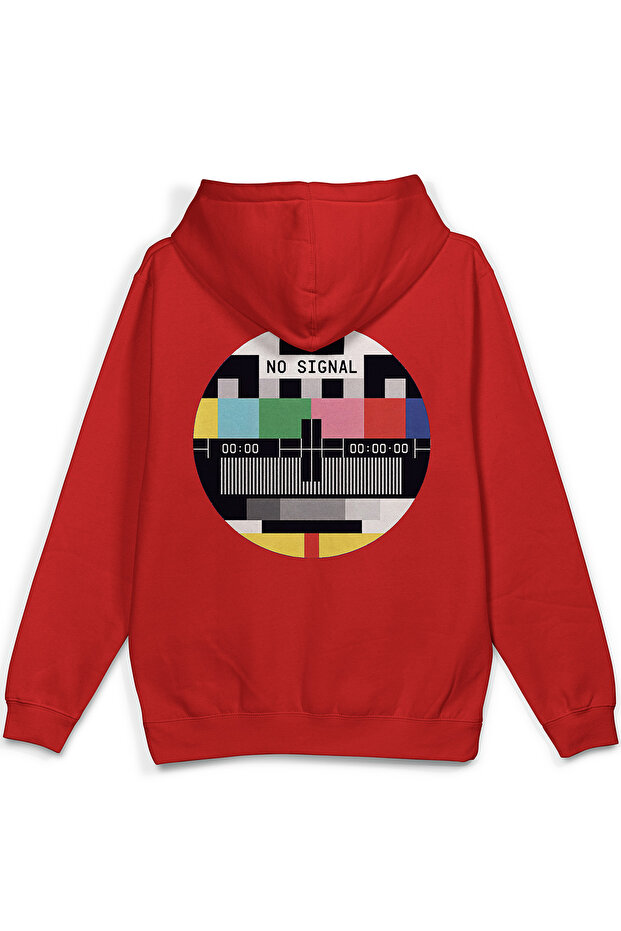 No Signal Sırt Printed Hooded Yarı Oversized Sweatshirt Red Hoodie 1396