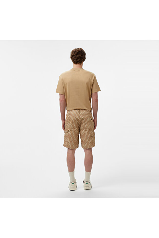 Erkek Loose Fit Monogram Bej Bermuda Şort - 2