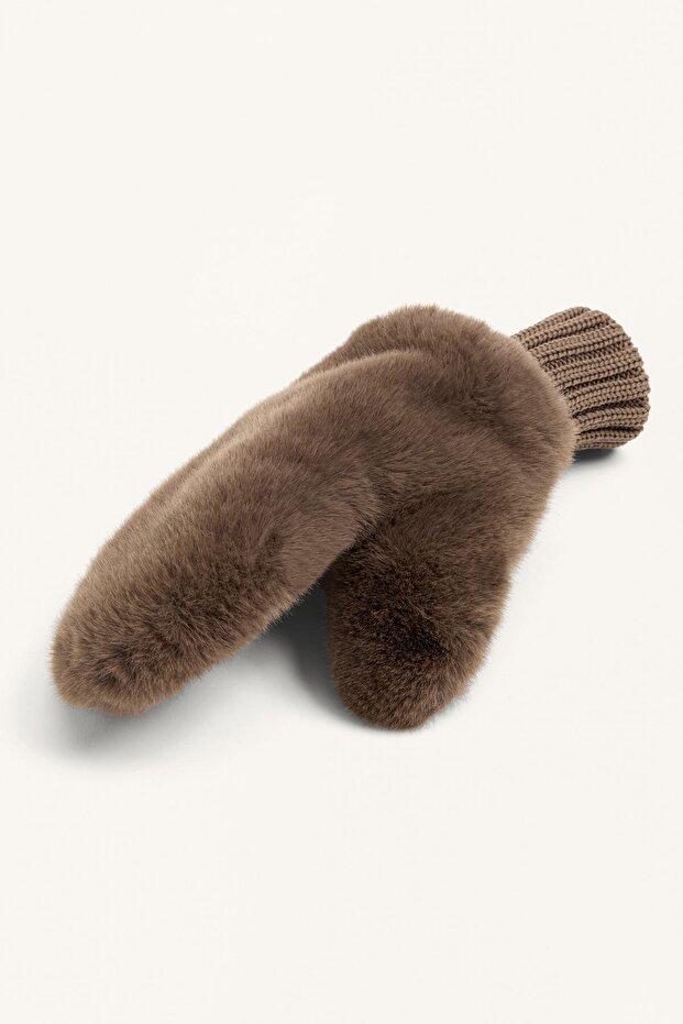 Elastik manşetli suni kürklü eldivenler - 4