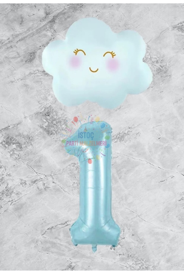 Blue Number Cloud Foil Balloon Set Age 1