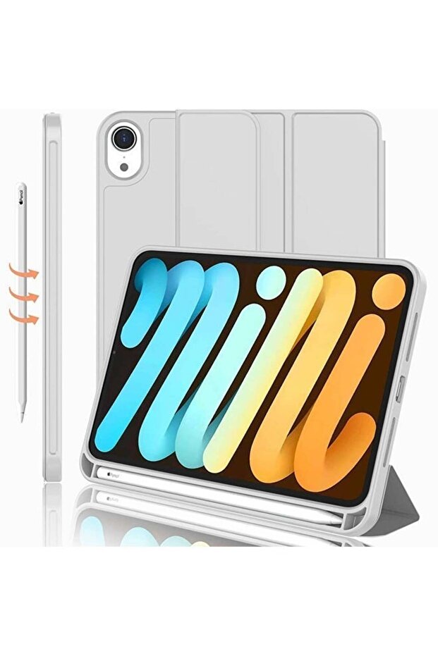 SmartGrist Case for iPad Mini 6th Gen 8.3" (2021) - Pencil Holder, Auto Wake/Sleep (Grey)