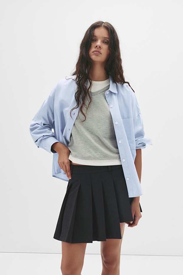 Asimetrik pilili mini etek - 3