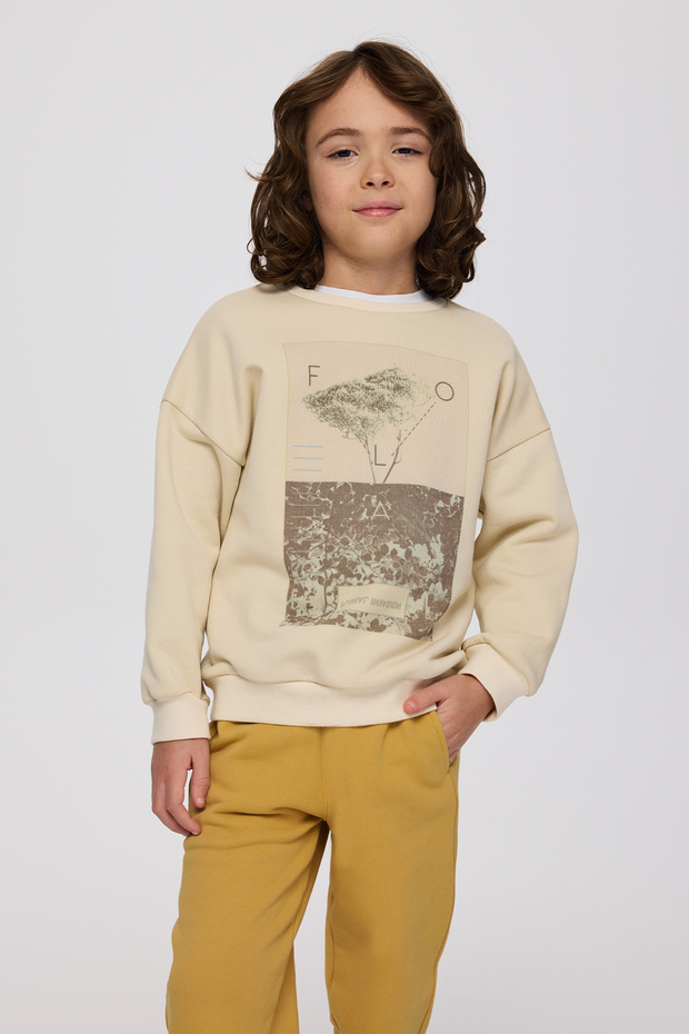 Erkek Çocuk Baskılı Bej Sweatshirt - 2