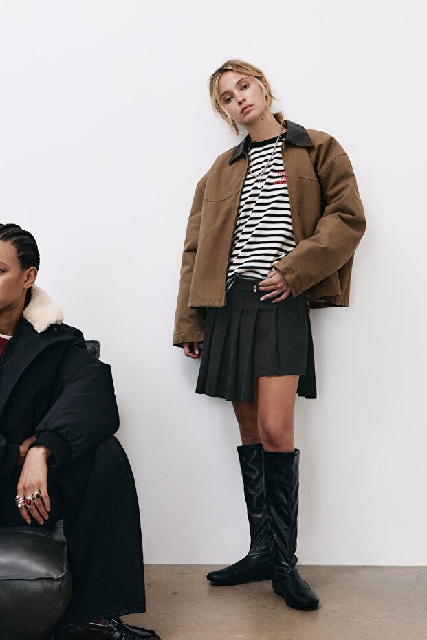 Asimetrik pilili mini etek - 1