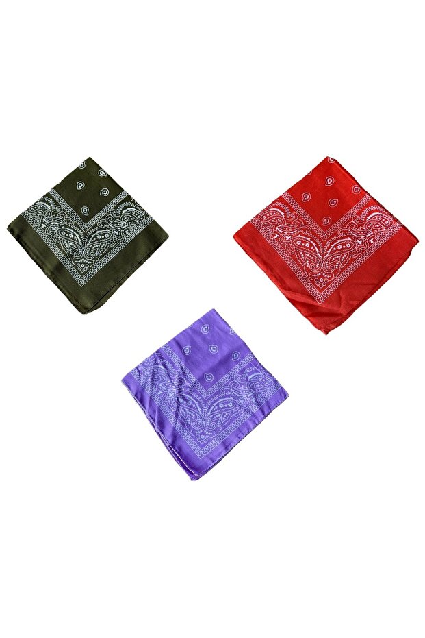 100% Cotton Classic Pattern Unisex 3-Piece Bandana Set Colorful Bandana Ethnic Patterned a Quality Bandana