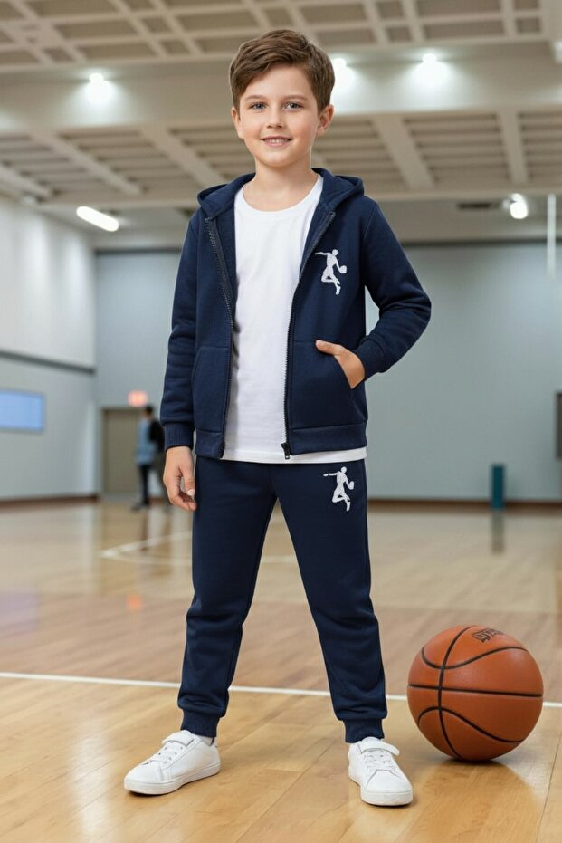 2-Piece Zip-Up Slam Dunk Basketball Print Boys' Tracksuit Set (Top and Bottom)