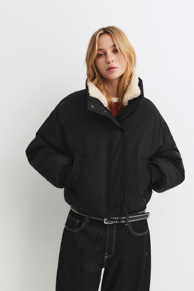 Suni Yünlü İçi Bomber Ceket - 3