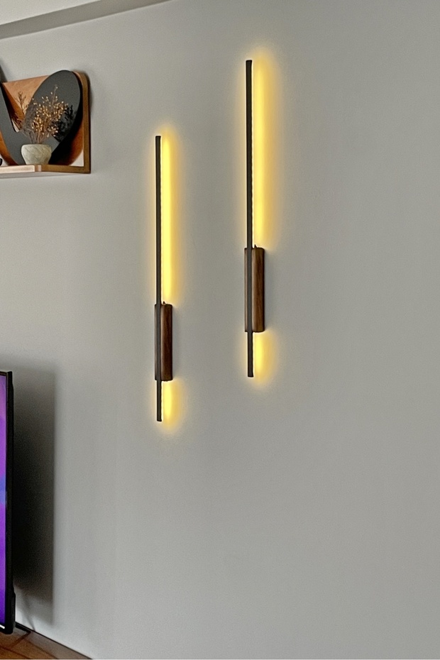 Pilli Kılıç Aplik Gece Lambası Ahşap Kasa Ceviz 2 Adet (70 cm) - 8