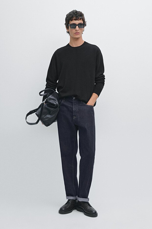 Yün karışımlı bisiklet yaka kazak - 1