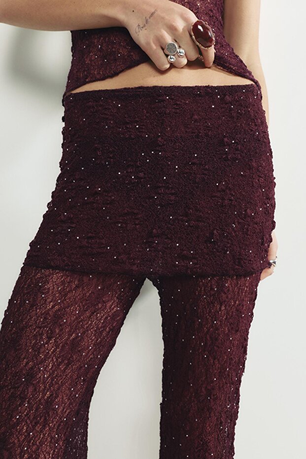 Dantel taşlı bel detaylı pantolon - 3