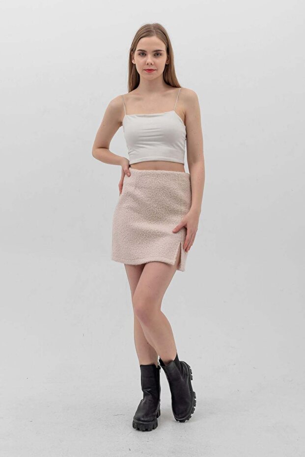 Fusta Mini Buklet Ecru - 4