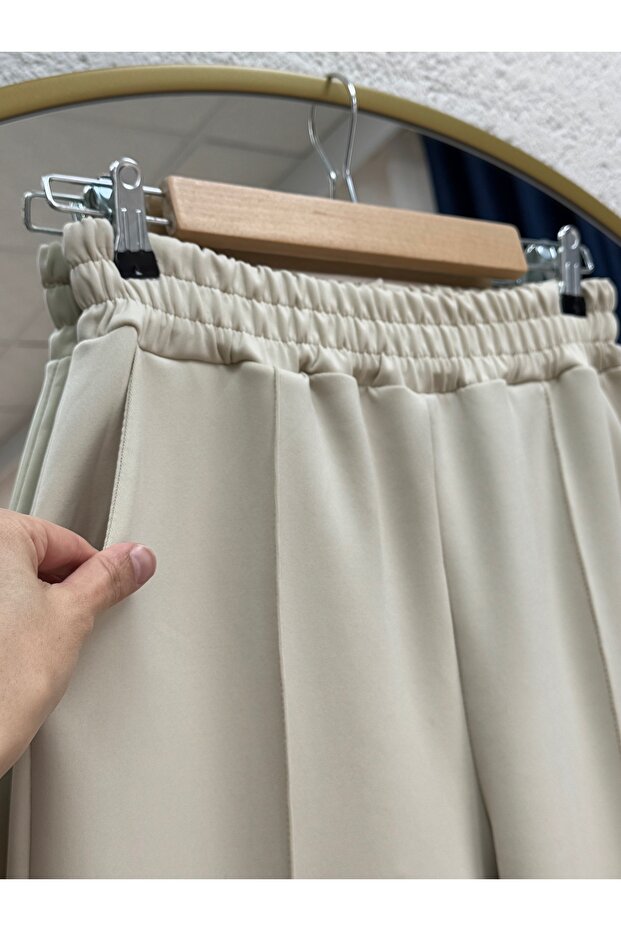 Zayna Bol Paça Çımalı Skuba Dalgıç Pantolon-MT3555 Taş - 3