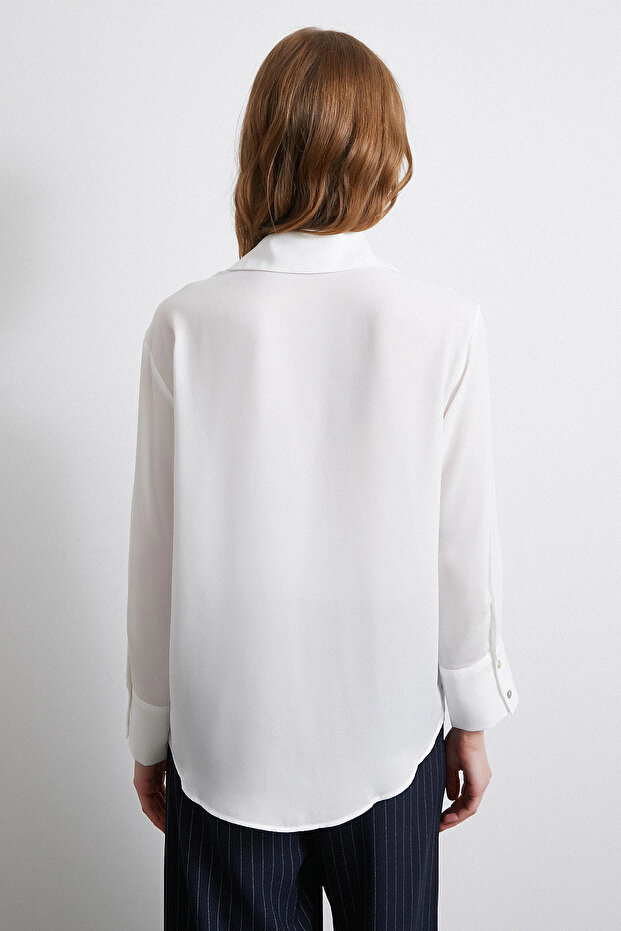 Basic Saten Gömlek Ekru - 3